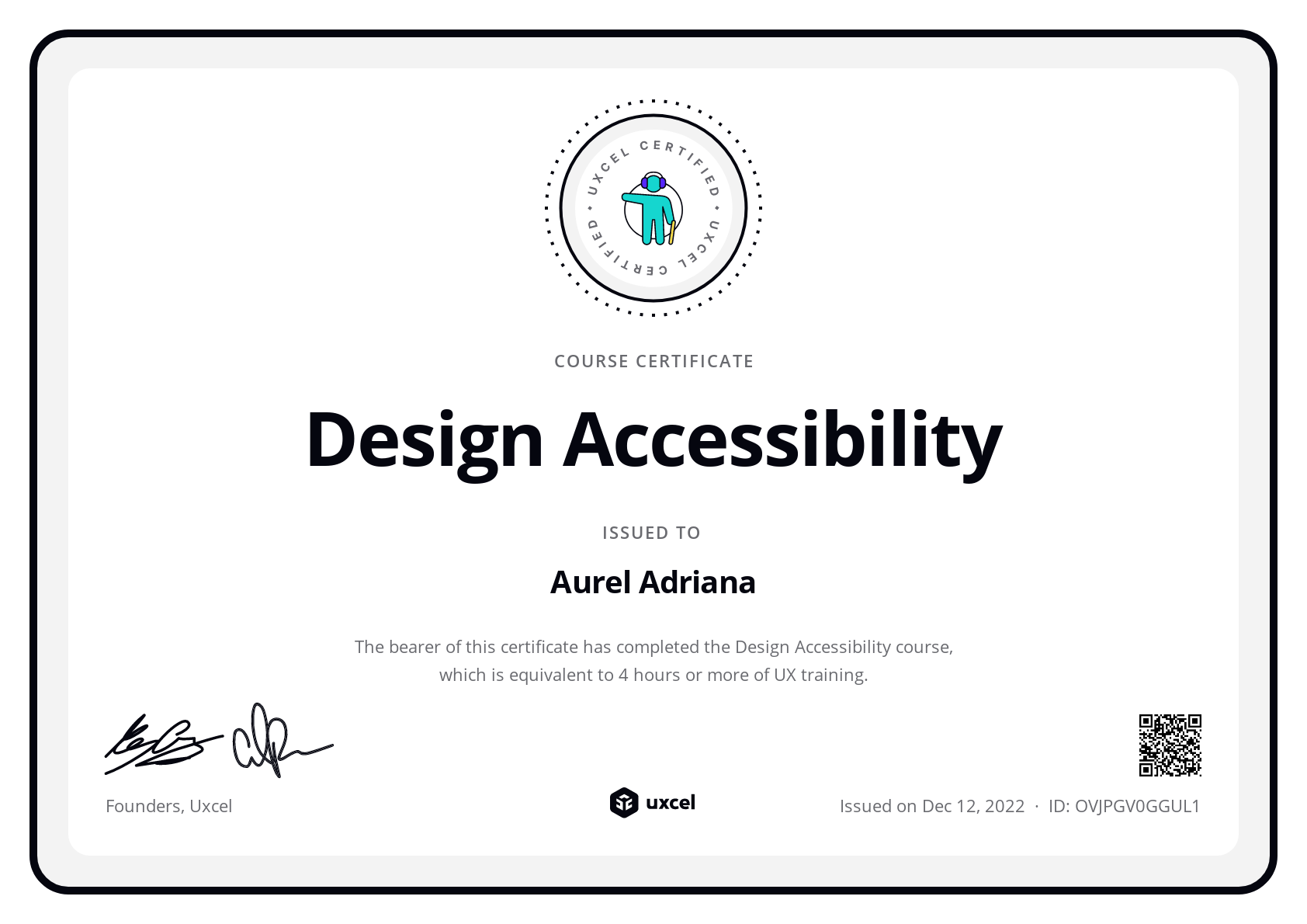 Aurel Adriana's certificate